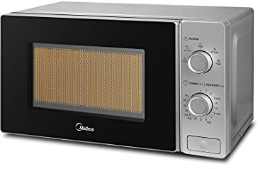 Midea Mikrowelle 20 l – 700 W – 5 Leistungsstufen – Auftauen nach Zeit oder Gewicht – schwarzes Glas mit Edelstahlrahmen – Element MCM208MMSP