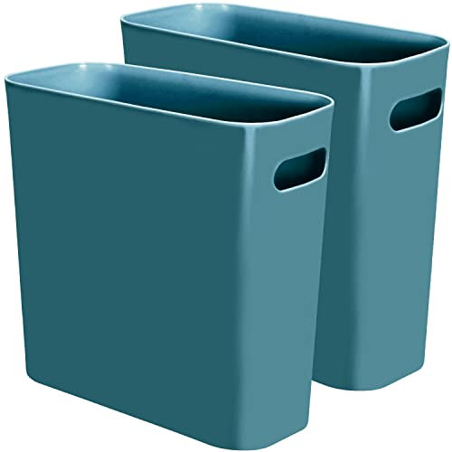 Youngever 1.5 Gallon Slim Trash Can, Plastic Garbage Container Bin, Small Trash Bin with Handles for Home Office, Living Room, Study Room, Kitchen, Bathroom (2 Pack Teal)