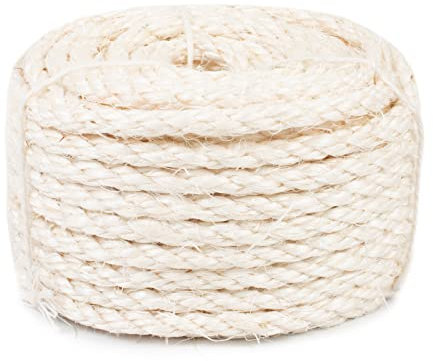 LEREATI Corde pour Arbre à Chat, 6mm x 15m Ficelle Sisal Naturel Corde Arbre a Chat Rechange Cordelette Accessoire Chat pour Réparation et Remplacement Griffoir pour Chat, DIY Décoration de Jardin