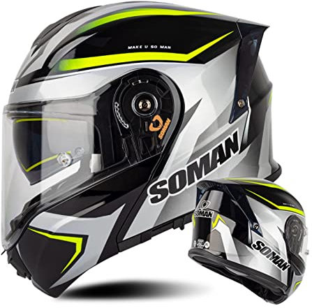 Modular Full Face Motorcycle Helmet Flip Up Front Helmet ECE Approved Modular Motorbike Crash Helmet With Double Visor Motocross Racing Helmet For Men Women 2,4XL:67-68CM