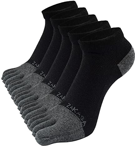 ZAKASA Toe Socks for Men Ankle: No Show Low Cut Toe Socks Individual Five Finger Cotton for Athletic Running 5 Pairs Size 8-15 Black