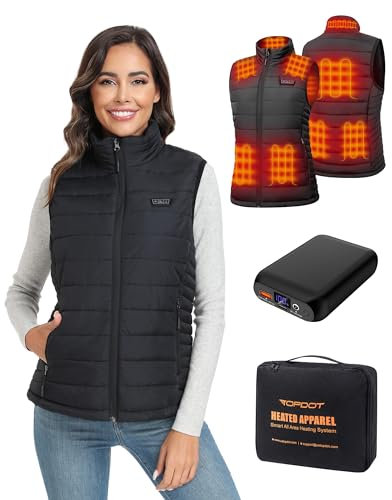 Topdot Beheizbare Weste Damen mit Powerbank 7.4V 16000mAh, 8 Heizzonen, Heizweste mit 3 Temperaturstufen, Leichte Elektrische Beheizte Weste für Radfahren, Camping & Outdoor-Arbeit
