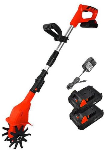 ERSDM Cultivateur de Jardin électrique, rotavateur de Sol de pelouse léger sans Fil 20V, avec Batterie au Lithium Rechargeable et Chargeur, Largeur de labourage de 10cm, Profondeur de 25cm,for Jardin