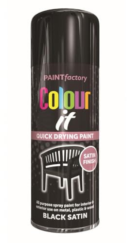 RAPIDE PF COLOUR IT Spray Paint Satin Black 250ml | Paint Factory Colour It Spray Paint | Quick Drying Satin Finish for Metal, Plastic, and Wood | Interior & Exterior Use (1)