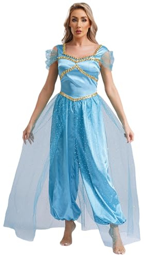 Yruioon Dam arabisk prinsesskostym glänsande paljetter body jumpsuit arabiska orientaliska kläder halloween karneval karneval