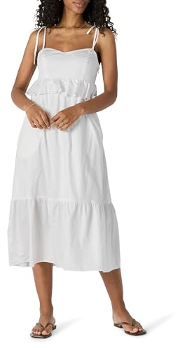 Amazon Essentials Vestido Largo Entallado y Escote Corazón con Vuelo con Capas de Satén de Algodón con Cintura de Corte Imperio Mujer, Blanco, XL