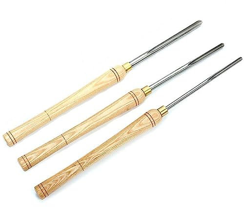 JKSVTF Lot de 3 outils de tour en carbure de tungstène de 6/10/13 mm, kit de sculpture sur bois, outils de tournage du bois série standard, gouge en acier rapide avec étui en bois pour rangement (lot