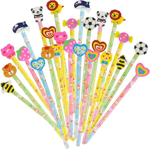 DERAYEE Crayon de Dessin Animé avec Gomme,24PCS Crayon Papier, Petit Cadeau Anniversaire pour l'École et les Fêtes