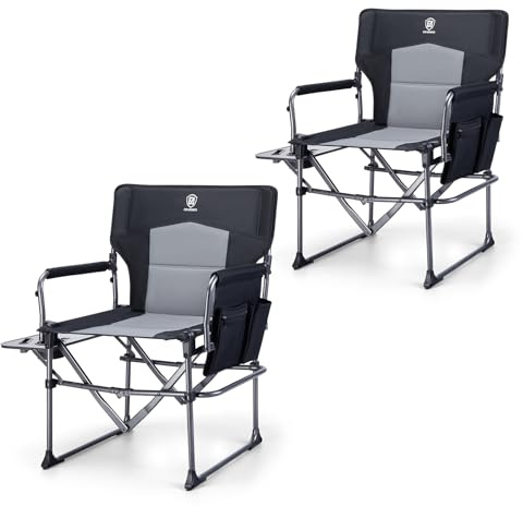 EVER ADVANCED Campingstol, hopfällbar 180 kg, lastbar, regissörsstol, vikbar, kompakt fällstol med sidobord, regissör, hopfällbar stol med sidoficka för camping, fiske, festival, utomhus