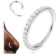 BodyBonita G23 CZ Titanio Piercing Naso - 16G Anelli per Setto Nasale Cerchio Clicker Cartilagine Orecchino per Donna Elica Rook Trago Conch Piercing Gioielli Anello Daith Argento 8mm 1.6mm