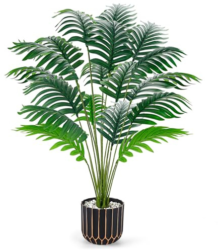 Der Rose 28 Fake Palm Tree, Artificial Plants Indoor with Black Gold Pot