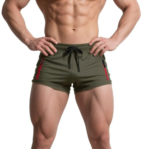 Muhshoiy Bañador Hombre Corto Bañadores de Surf Natación Playa Corriendo Pantalones Cortos Deportivos Running Shorts con Bolsillo y Cordón Forro de algodón Verde XL