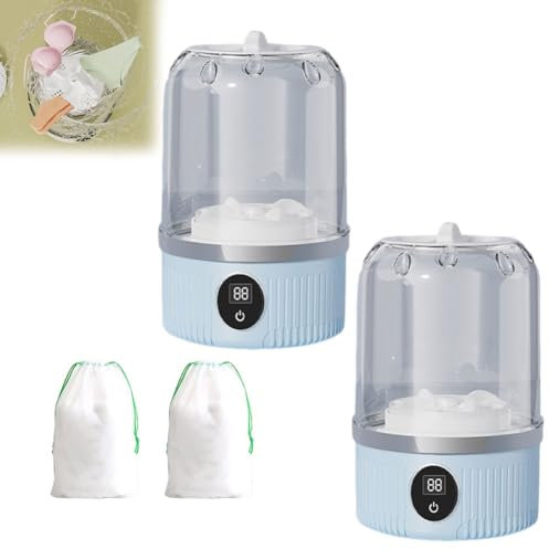 Minilavadora Portátil for Viajes: Impermeable, Recargable Y Con Control Táctil. Lavadora Inalámbrica De 3000 Mah for Ropa Interior, Sujetadores, Calcetines Y Ropa Interior(2*Blue)