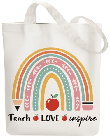 ANATTASOUL Borsa di Tela Shopper Donna Canvas Tote Bag Aesthetic Borse in Tela Cotone Borse Stoffa per la Scuola Lavoro Shopping Riutilizzabili Spesa（INSEGNARE AMORE ISPIRARE）