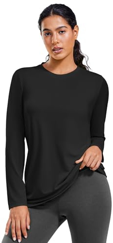 PINSPARK Sportshirt Damen Langarm Schnelltrocknend Funktionsshirt Leicht UV Shirt Atmungsaktiv Laufshirt Fitness Rundhals Sport T-Shirt Lockere Workout Yoga Tops Schwarz L