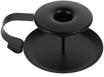 Portacandele vintage da tavolo con manico, fondo piatto spesso, decorativo, in stile europeo, colore nero