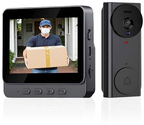 Snovire Campanello da porta con fotocamera, campanello senza fili con schermo IPS da 4,3 pollici, connessione Bluetooth da 2,4 G, citofono per videocamera HD a 170°, registrazione automatica video e