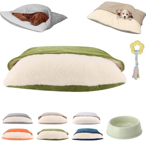 Snoozie Snuggle Burrow Bed, Snuggleburrow Calming Dog Cave Beds with Ultra-Soft Built-in Cover, Soft Plush Square Hooded Mats, Pet Sleeping Removable Washable Pad Bags for Pets (Green,L(75*60cm))