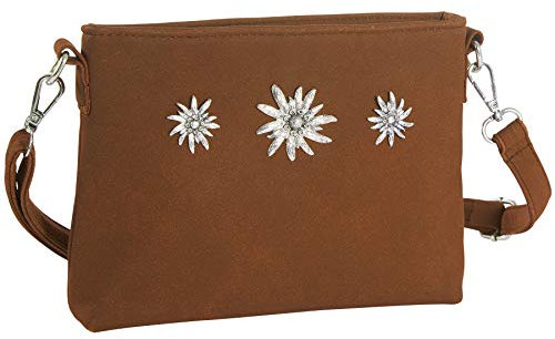 dressforfun 900651 Damen Trachten Handtasche mit Edelweiß Motiv, Schicke Trachtenhandtasche in Wildlederoptik (Braun | Nr. 303272)