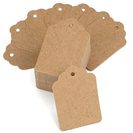 G2PLUS 1000 Stück Kleine Preisetiketten Zum Anhängen 3.2X5CM, Hängeetiketten für Kleidung Schmuck Display, Flohmarkt Preisschilder (Braun)