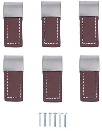 Alnicov 6 pcs Meubles Quincaillerie Monotrou Poignées Armoire Tiroir Poignée Porte Placard Poignées Armoire Boutons Cuisine Métal Cuir Poignée Tirer