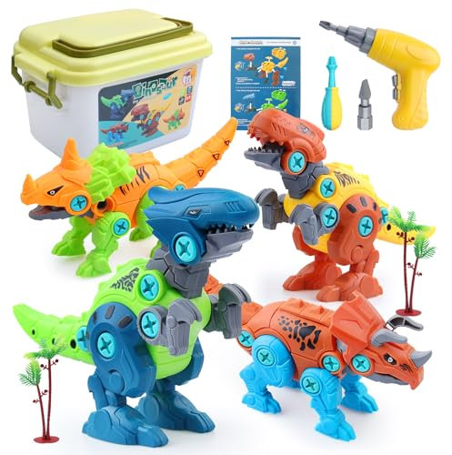 yusvwkj Dinosaur Toys for Boys Take Apart Dinosaur Toys for Kids with Electric Drill& Storage Box DIY Construction Build Interactive Toy STEM Gifts for Boys Age 3 4 5 6 7 Year Old and Up
