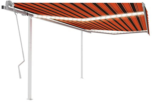 Gelenkarmmarkise Einziehbar mit LED, ZEYUAN Sichtschutz Balkon, Seitenmarkise, Balkon Markise, Klemmmarkise, Sonnenvorhang, Balkonmarkisen, 4x3 m Orange und Braun