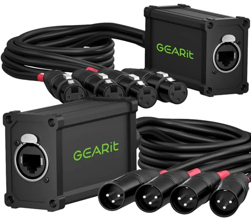 GEARit 4 Channel Snake (2ft Breakout Cable) 3Pin XLR/DMX/AES-EBU to Ethercon RJ45 Cat5/Cat6 Ethernet Extender for Live Stage, Sound, Lighting, Audio Recording Studio (1 Pair: 4 XLR Male/4 XLR Female)