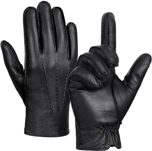 GSG SINCE 1998 Herren Lederhandschuhe aus chromfrei gegerbtem Lammleder mit Touchscreen, Gefüttert mit Wollmix, Winterhandschuhe für Auto & Alltag Schwarz M