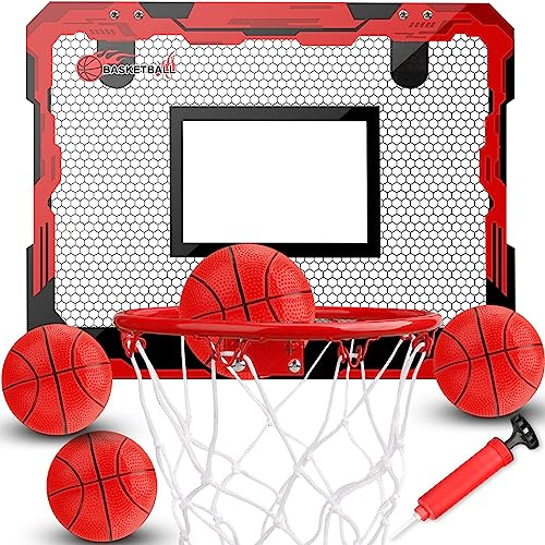 Mini panier de basket-ball intérieur ou extérieur à fixation murale avec 4 balles sur la porte pour enfants et adultes, chambre, bureau, piscine, basket-ball, garçons, adolescents