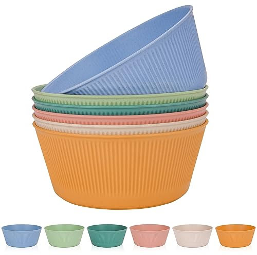 CSYY 6 PCS Unbreakable Salad Bowls Set, 60oz Large Camping Bowls, Plastic Cereal Bowls Set for Picnic, BBQ, Lightweight Bowls for Kids Adult, Soup Bowls, Dinner Bowl, Dessert Serving Bowl Set