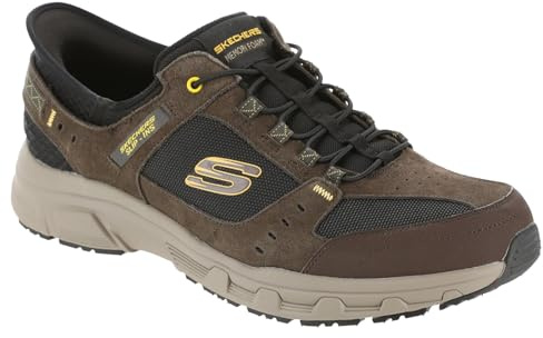Skechers Men's Oak Canyon Consistent Winner Slip-in Trainers, Brown Leather/Textile/Synthetic/Black Trim, 9 UK