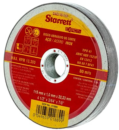 Starrett Angle Grinder Cutting & Slitting Discs - Pack of 12 - For Stainless Steel, Metals & Plastics - 115 x 1mm with 22.23mm Bore - 4.5 Cut-Off Wheel