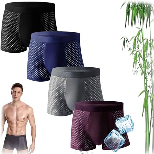 ESSISH Boxer en Fibre de Bambou - Confort Toute la Journée (4 pièces, 3XL)