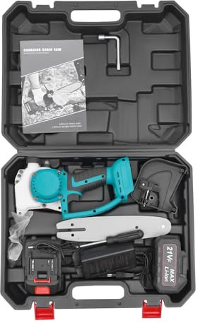 Mini motosierra eléctrica de 8 pulgadas, sin escobillas, con 2 baterías y cargador, una sola mano, motosierra eléctrica para árboles de jardín, tijeras de podar, corte de madera