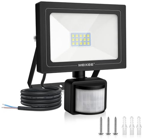 MEIKEE Security Lights with Motion Sensor 15W PIR Light Super Bright 1200 Lumen LED Sensor Flood Lights Outdoor IP66 Waterproof Daylight White Wall Light Perfect for Garage Garden Forecourt Hallway