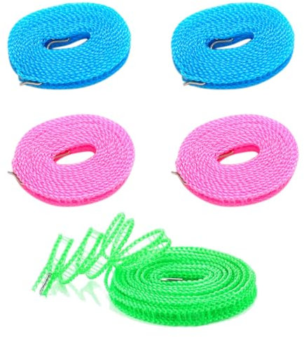 5 Pezzi Filo per Stendere Il Bucato da Esterno Corda Per Stendere i Panni Esterno 3m Stendibiancheria Antivento, Stendibiancheria Da Viaggio Portatile per Appendini da Campeggio per Interni Ed Esterni