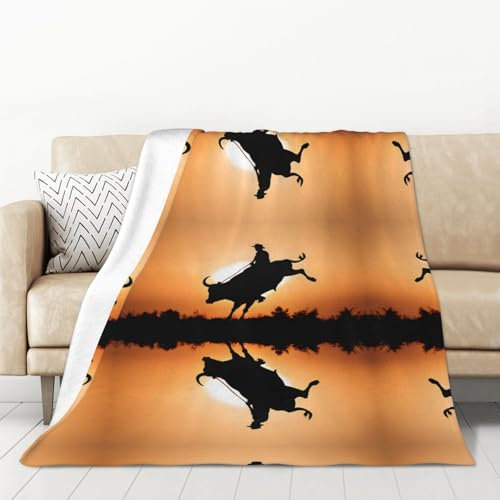 AUGUSTRUSH cool bull riding Flannel Blanket, Anti-Pilling Bedding Throw, Soft Lightweight Thermal Blanket, Compact Foldable for Bed, Sofa, Camping, Travel Gifts, 178x127cm, 280g flannel