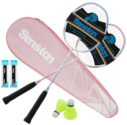 Senston Badminton Rackets Set of 2 Including Badminton Bag, 2 Badminton Shuttlecock, 2 Racquet Grip - Badminton Racket Set for Beginners (Pink+Blue)
