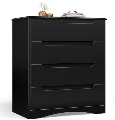 Bealife Cassettiera 4 Cassetti, Comò Camera da Letto Moderno, Mobile Contenitore per Soggiorno, Legno, 82x41x71 cm (Nero)