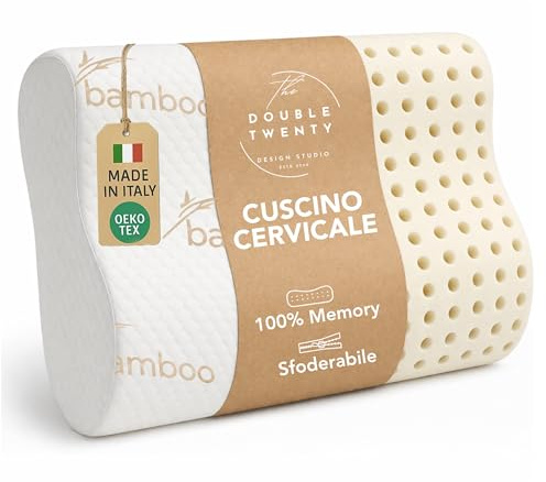 The Double Twenty - Cuscino Cervicale per Dormire a Doppia Onda Elevato Supporto Collo - Guanciale Memory Foam Federa Lavabile in Bamboo - Cuscino Memory Foam Made in Italy Certificato Oeko Tex