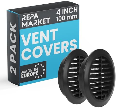 Repa Market Rejilla de ventilación redonda de 100 mm, 2 unidades, color negro, con protección contra insectos, cubierta de tubo de ventilación de plástico para calefacción, refrigeración, aire