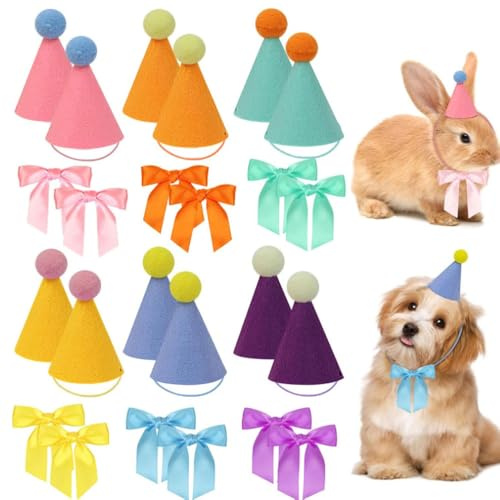 XFSRG 12 Pezzi Mini Cappellino Cane di Festa Compleanno Multicolori Cono Cappello Corona con Pompon Decorazioni per Domestici Cani Gatti(Set B)