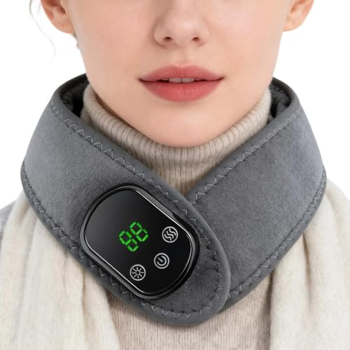 Gupcaqosjw Cuscino termico per il collo, fasciatura termica elettrica con 5 livelli di calore, cuscino riscaldante portatile USB con massaggio vibrante, per uomini, donne, anziani, posto di lavoro a