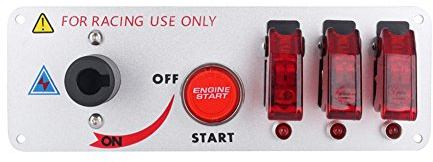DC 12V 5 en 1 Panel de interruptores de palanca de encendido abatible, botón de arranque del motor del coche, para coche deportivo de competición con indicador rojo LED