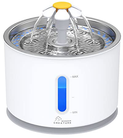 Wonder Creature Cat Water Fountain with Stainless Steel Lid, 2.4L/81oz Automatic Cat Fountain with LED Light and Water Level Window for Cats and Dogs