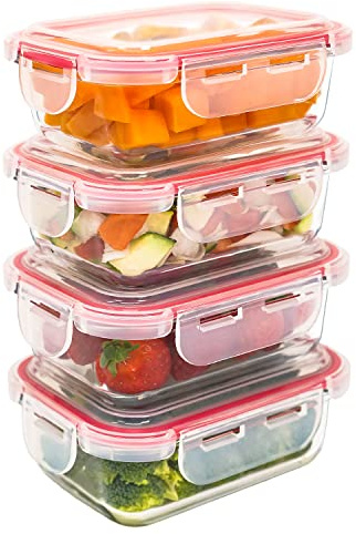 LG Luxury & Grace Set 4 Contenitori in Vetro 360 ml – Ermetici per Alimenti – Adatti a Microonde, Forno, Lavastoviglie e Congelatore – Senza BPA