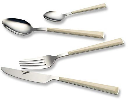 ECHTWERK juego de cubiertos Basic con mangos de plástico, cubiertos de camping, cubiertos de picnic, cubiertos de exterior, hasta 4 personas, acero inoxidable 18/0, crema, 24 piezas