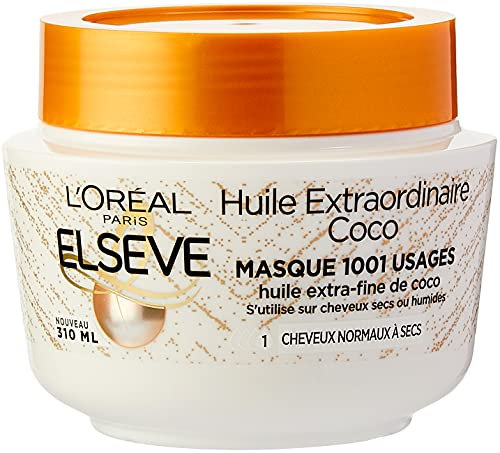 L'Oréal Paris Elseve Huile Extraordinaire Coco Masque à l'Huile Extra-Fine de Coco Nutrition Haute Légèreté pour Cheveux Normaux à Secs 1 Unité - 310 ml