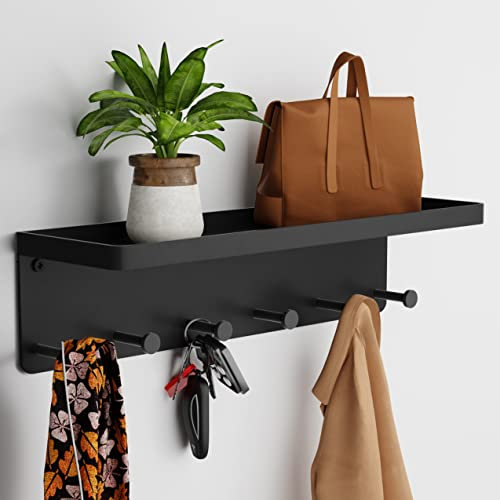 niffgaff Schlüsselbrett Schwarz Metall mit Ablage Schlüsselboard Schlüssel Aufbewahrung Wand Key Rack Hanger Schlüsselablage Flur Schlüsselhalter Haken für Schlüssel Schlüsselhaken